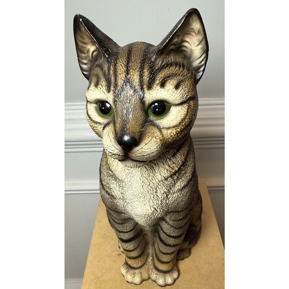 Harvey Knox Vintage Kimco Japan Tabby Cat Figurine 11” Green Eyes H323A81 - Picture 3 of 9